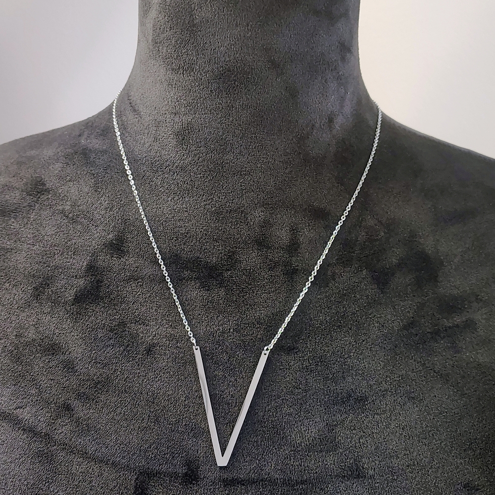 Initial “V” Necklace Stainless Steel Minimalist Pendant Silver Jewelry